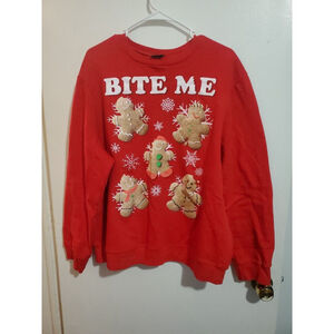"Bite Me" Ginger Bread Man Christmas Ugly Sweater By Fifth Sun Men's X-Large